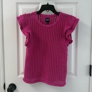 Gap Crochet Pink Ruffle Sleeve Top